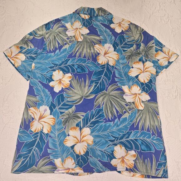 Hawaiian Vintage Hilo Hattie Aloha Shirt Mens Medium Floral Business Casual Blue - Picture 3 of 6